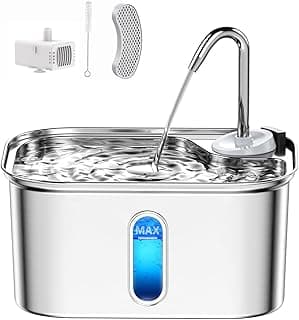 Cat Water Fountain Stainless Steel for Cats Indoor 2.5L 85oz by BPA-Free SUS304, Effective 6-Layer Filter Cat Fountain for Drinking 20dB Ultra Quiet & Soft Flow Metal Pet Water Fountain