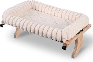 Zoratoo Cloud-Cuddle Cat Perch for Window Sill with Bolster, Natural Wood & Metal Frame Cat Window Seat for Large Cats, Easy to Adjust Zipper Cushion Pet Bed for Windowsill (Large)