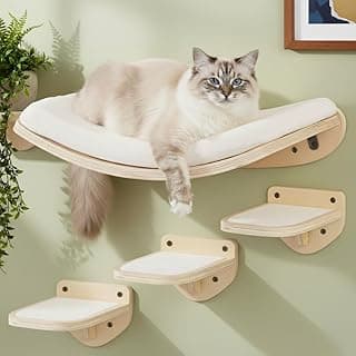 Cat Wall Shelves, Natural Floating Cat Furniture with Bed & Steps