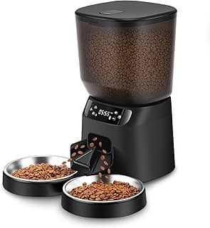 Automatic Cat Feeders for Two Cats, 5L/20 Cups Double Automatic Cat Food Dispenser with 2 Stainless Bowls, Timer Setting 20 Portions 6 Meals Per Day, 10s Meal Call