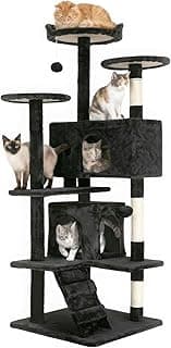 FDW | 54" Cat Tree Tower | Dark Gray | Multi-Level Indoor Activity Center with Sisal Scratching Posts, Condos, Plush Perches, Hanging Cat Toys | Sturdy, Easy to Assemble | for Kittens & Adult Cats