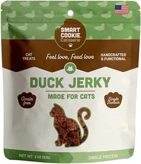 Smart Cookie Duck Jerky Cat Treats – Single Protein, Omega-3s for Skin & Coat, Grain Free, Hypoallergenic, Great for Picky & Sensitive Cats – Small Batch Handcrafted Treats – Made in USA (Pack of 1)