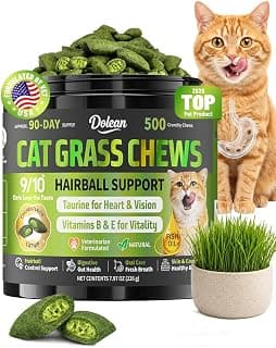 Cat Grass Treats, Hairball Treatment for Cats, Cat Grass for Indoor Cats, Fish Oil for Skin & Coat, Digestion, Taurine for Heart Vision, 500 Crunchy & Creamy Chews with Essential Vitamins of All Ages