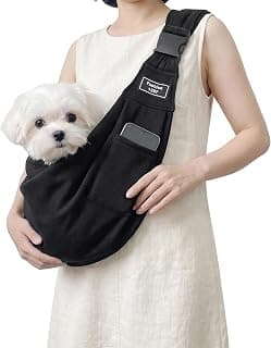 Adjustable Dog Carrier Sling, Hands-Free Pet Shoulder Bag for Small Dogs and Cats, Puppy Carrier Purse for Pet, Travel Safety Essentials (Black)