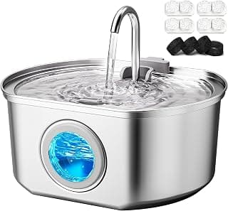 Cat Water Fountain Stainless Steel: 108oz/3.2L Cat Fountain for Drinking | Pet Water Fountain Inside - Automatic Dog Watering Dispenser Bowl - Pet Feeding & Watering Supplies - Water Level Window