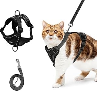 shudyear Cat Chest Harness and Leash Set Adjustable Anti-Escape Soft Mesh Cat Vest for Walking Outdoor (Blcak, L)
