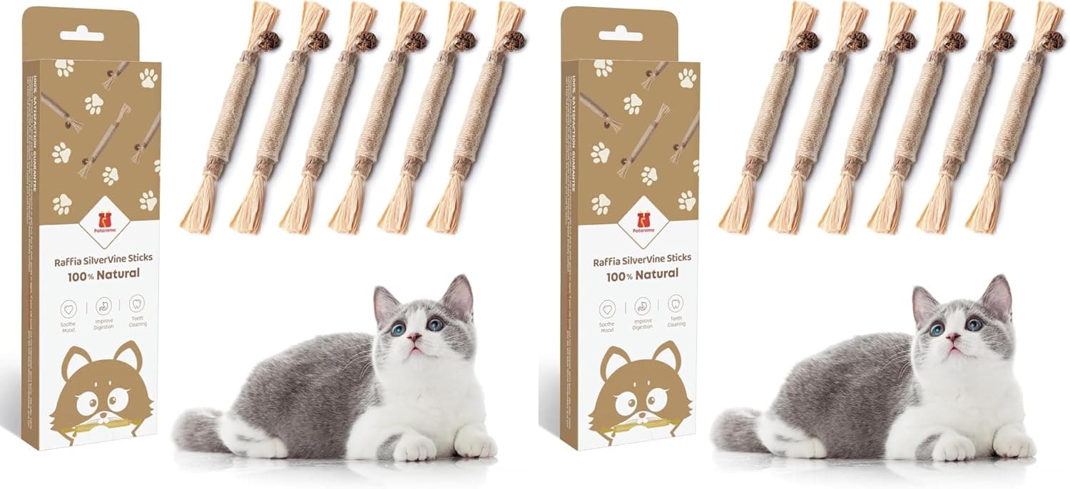 Potaroma 3 Pack Natural Silvervine Sticks Cat Toys, Catmint Silvervine Blend Sticks, Catnip Kittens Chew Toys Teeth Cleaning, Matatabi Dental Care Cat Treat Edible Kitty Lick Toys, Package May Vary