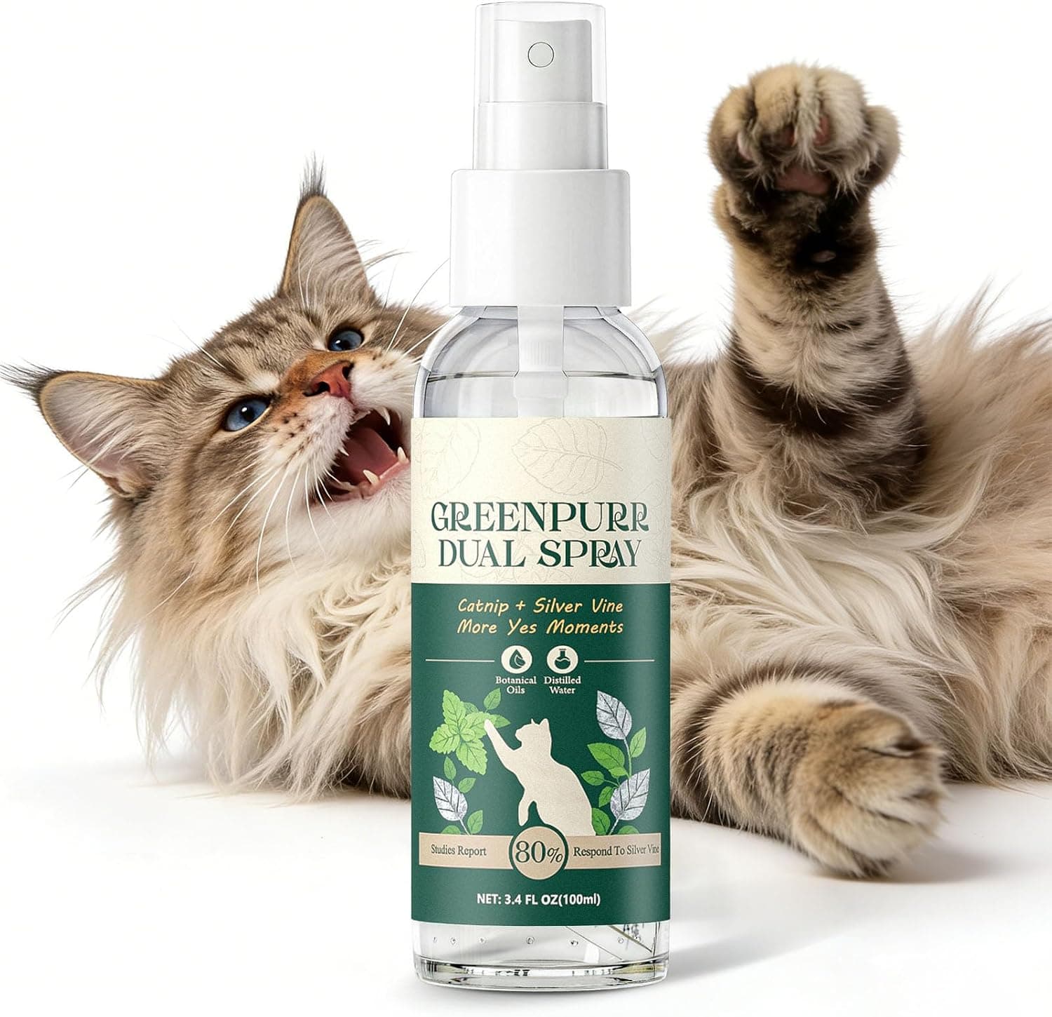 Kiddix Catnip Spray for Cats, Cat Nip Spray with Natural Dual-Plant Silvervine Formula, Relieve Stress and Refresh Scratching Post & Toys, Mess-Free, 3.4 fl oz