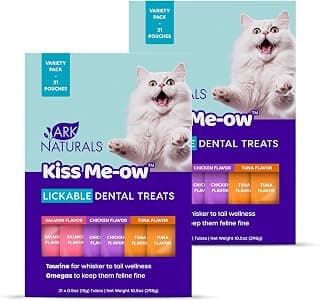 Ark Naturals Kiss Me-Ow Lickable Cat Dental Treats Variety Pack - Promotes Hydration, Dental & Overall Health - Chicken, Tuna & Salmon Flavors (2pk)
