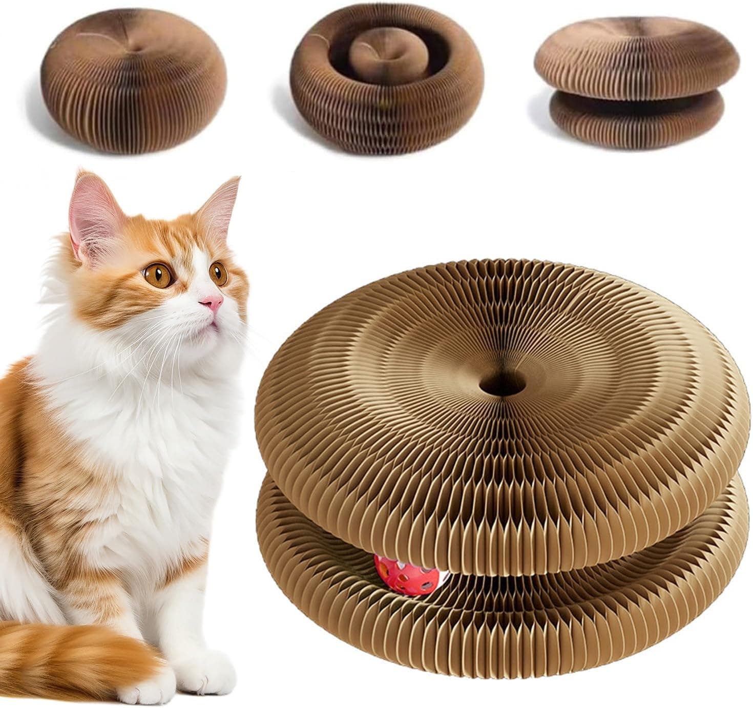 Cat Toy, Kitty Cat Scratchers for Indoor Cats Magic Organ Foldable Cardboard Cat Scratcher Kitty Toy Interactive Relieve Boredom and Exercise Brown