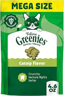 Greenies Cat Treats, Feline Veterinarian-Recommended Adult Natural Dental Treats, Catnip Flavor, 4.6 oz. Pouch