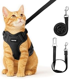 Cat Harness and Leash for Walking, Cat Car Harness, Escape Proof Soft Adjustable Vest Harnesses for Cats, Easy Control Breathable Reflective Strips Harness, Kitten Harness and Leash Set, Black, S