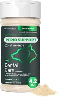 VetriScience Dental Care Powder for Dogs & Cats – Helps Reduce Plaque & Tartar Buildup, Clean Teeth & Fresher Breath, Clinically Tested, Vet-Formulated Oral Supplement, 4.2 oz