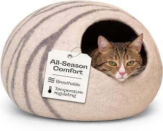 MEOWFIA Cat Cave – Premium Felt Cat Bed Enclosure for Indoor Cats, Handmade Merino Wool (Light Gray, Medium)