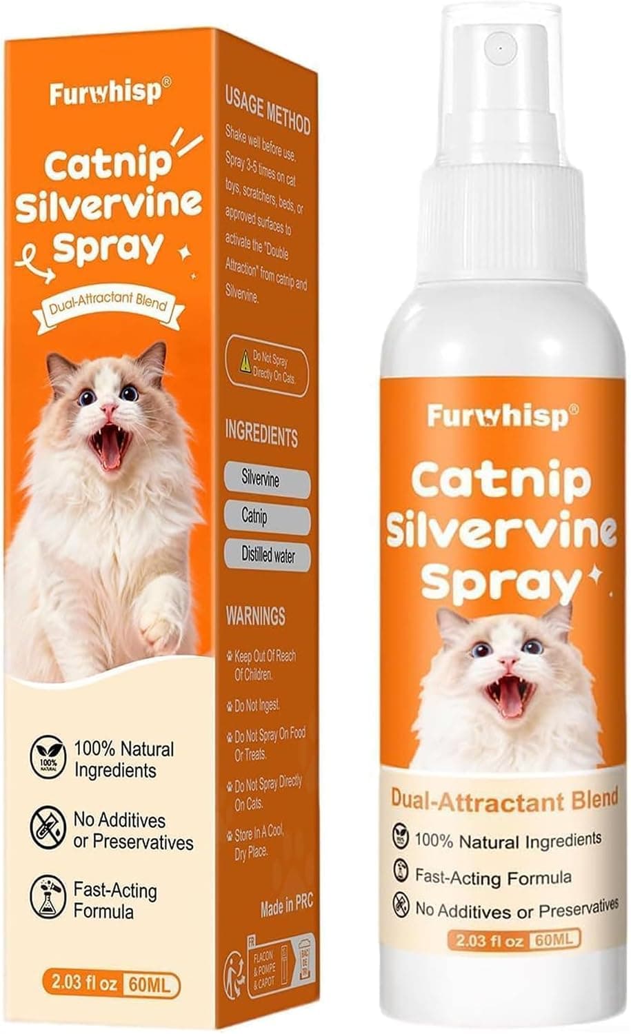 Catnip Spray with Silvervine – Natural Dual-Plant Formula for Indoor Cats, High Response Rate, Encourages Play & Scratching, Mess-Free Training Aid - 2 OZ
