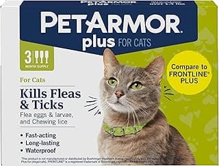 PetArmor Plus Flea and Tick Prevention for Cats, Cat Flea and Tick Treatment, 3 Doses, Waterproof Topical, Fast Acting, Cats Over 1.5 lbs