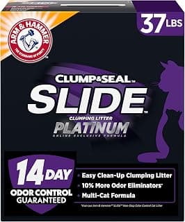 ARM & HAMMER Clump & Seal SLIDE Platinum Multi-Cat Clumping Cat Litter, Easy Clean Technology with No Scrubbing, 14-Day Odor Control, 37 lbs