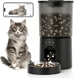 Automatic Cat Feeder, 4.5L Easy Install Pet Food Dispenser, 1080P HD Camera, 5GWIFI with Night Vision, Motion Alarm, Stainless Steel (Black)