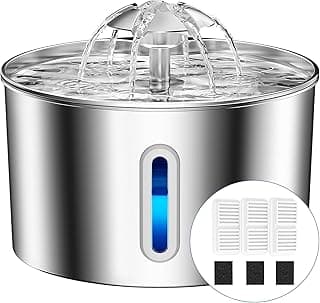 Cat Water Fountain Stainless Steel - 74oz/2.2L Automatic Large Pet Watering Bowl Dispenser for Indoor Dogs - Drinking Fountains with 3 Filter, Gifts for Cats and Kitty - Dog Waterer Bowls No Spill