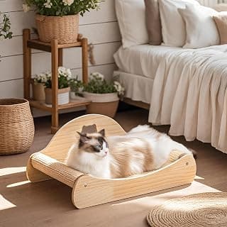 3 in 1 Cat Scratcher Bed, 100% Sisal Comfy Chaise Lounge for Cats to Rest & Scratch & Play, Protects Furniture, Durable Cat Scratching Board to Relieve Stress - Wood Color