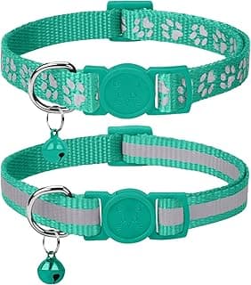 Taglory Reflective Cat Collar Breakaway with Bell, High Visibility Night Strip, Lightweight Adjustable Nylon Collar for Boy Girl Cats, 2 Pack, 7.5-12.5 Inch, Turquoise