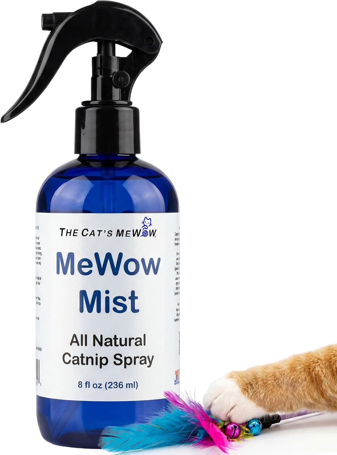 The Cat's MeWow - MeWow Mist - All Natural Extremely Potent Catnip Spray for Toys, Teasers, Kickers, Beds, Towers, Scratchers, and More. 8 fl oz Made in America