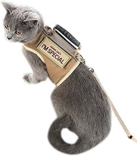 Tactical Cat Harness and Leash for Walking Escape Proof, Adjustable Cat Walking Jackets, Padded Stylish Cat Vest, Khaki, Large