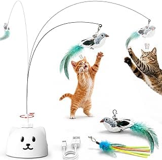 CATPICK Interactive Cat Toys for Indoor Cats - Automatic Flying Bird Feather Toy, Rechargeable Electric Cat Wand with Sticky Suction Base, Smart Motion Activated Self-Play Enrichment Toy for Bored Cat