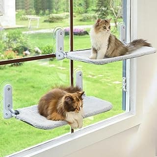 Zoratoo 2PC Cat Window Perch Cordless Foldable Cat Hammock Bed for Window with Metal Frame and Reversible Cover, Large Suction Cups Window Resting Seat for Indoor Cats (Cat Bed, M-2PC)
