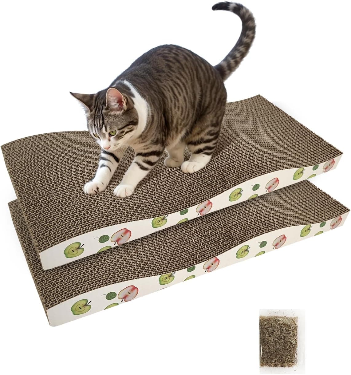 TIMHAKA Cat Scratching Board, Corrugate Cat Scratcher for Indoor Cats with Catnip, Cat Scratch Pad with Premium Scratch Textures Design, Cardboard Cat Scratcher with Double-Sided Usability (Pack of 2)