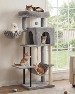 Gitelsnour Cat Tree, Cat Tower for Indoor Cats, 43.3 inch Cat Tree Tower with Sturdy Steel Tube, Cat Hammock, Cat Condo for Small Cats and Kittens, Cat Scratching Post, Light Gray GCT004SW