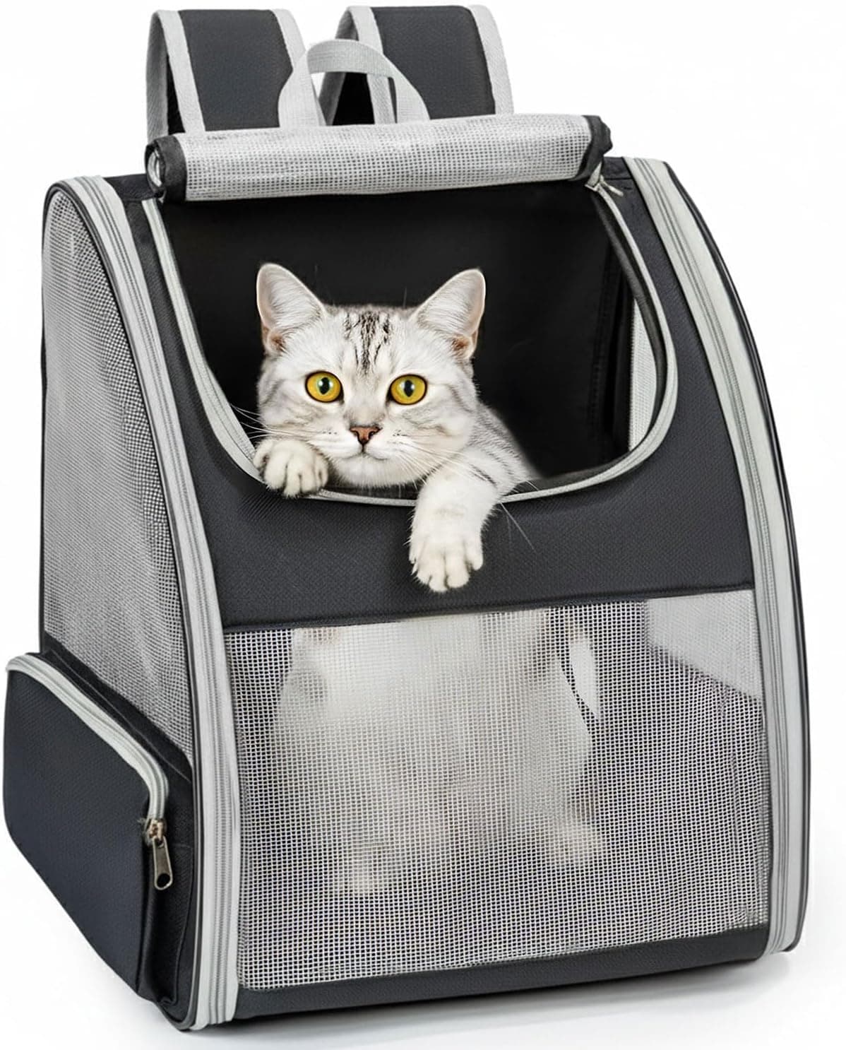Conlun Cat Backpack Carrier for Small Dogs and Cats Fit Up to 15 Lbs,Small Dog Backpack, Foldable with 3-Side Mesh Windows, Pet Carrier for Travel & Hiking Friendly，Gray