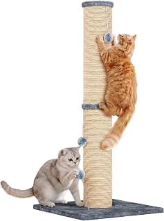 LIKIMIO 41.7" Tall Cat Scratching Post – 6.2" Extra-Thick Sisal Scratcher with Top Platform & Stable Base, Heavy Duty Natural Sisal Post Scratcher for Indoor Large Cats, Gray + 3 Hanging Balls