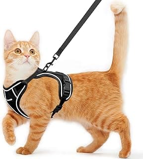 Cat Harness and Leash for Walking Escape Proof Soft Adjustable Cat Leash Breathable Comfortable Vest Easy to Wear Kitten Harness for Outdoor Travel (Black, S (7-12lb))