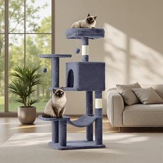 Sweetcrispy 44 Inch Cat Tree Tower, Cat Climbing Tower with Natural Sisal Scratching Posts, Hammock, Pet Condo for Indoor Cats and Kittens Play, Dark Grey
