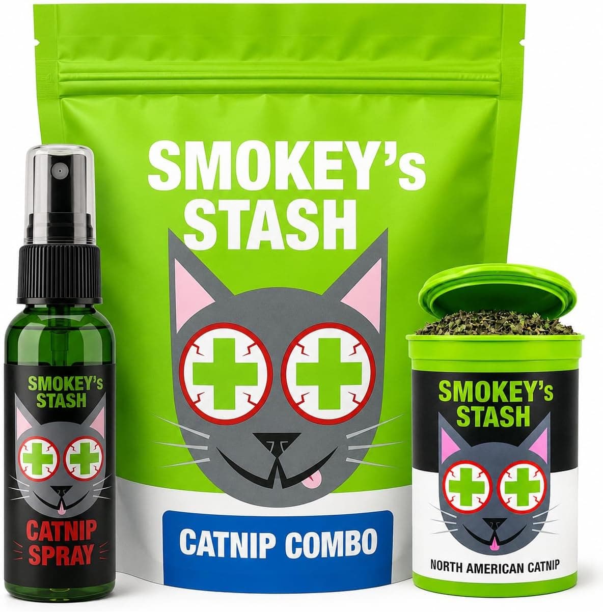 Smokey's Stash Catnip Spray and Dried Catnip Bundle for Cats - 2oz Catnip Spray and Premium Pop-Top Can, Handcrafted in the USA