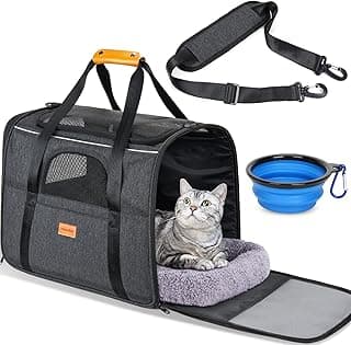 Morpilot Cat Carrier - Cat Carrier Soft for Medium or Large Cats up to 20lbs, with Dual-Sided Cushion, Secure Buckle and Foldable Bowl, Dog Carriers for Small Dogs - Pet Carrier (Dark Gray)