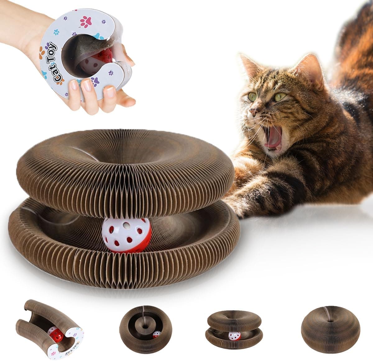 Kitty Curls Cat Toys Foldable Accordion Honeycomb Cat Scratching Board Toy with Ball - for Indoor Cats & Kittens, Twisty Paws cat Toy(1pcs)