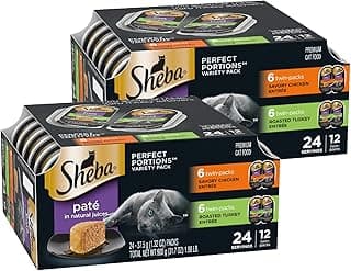 Sheba Perfect Portions Wet Cat Food Pate, Savory Chicken Entree and Roasted Turkey Entree, Cat Food Wet Recipe Variety Pack, 2.6 oz. Twin-Pack Trays (12 Count, 24 Servings) (Pack of 2)