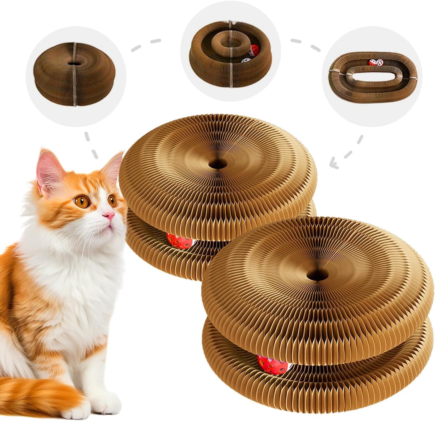2 Pack Kitty Cat Toy, Cat Scratchers for Indoor Cats, Magic Organ Foldable Cardboard Cat Scratcher, Cat Toy Interactive Relieve Boredom and Exercise Brown
