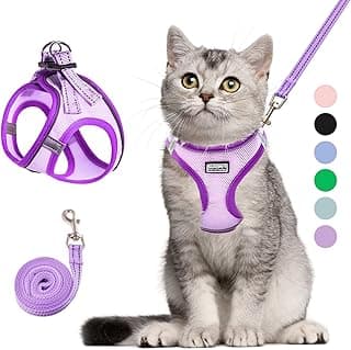 Cat Harness and Leash Set, Soft and Breathable Vest with Reflective Strip, Escape Proof Kitten Harness, Easy to Wear for Cats Walking and Traveling (Purple, M)