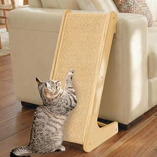 PETKARAY L Shape Cat Scratcher, Sisal Kitty Scratching Ramp, Vertical Scratch Pad for Indoor Cats, 25.2" Furniture Protector with Catnip, Classic