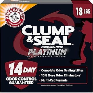 ARM & Hammer Clump & Seal Platinum Cat Litter, Multi-Cat Clumping Litter Forms Rock-Hard Clumps, Powerful Odor Eliminators with Baking Soda, 14-Day Odor Control, 18 lbs
