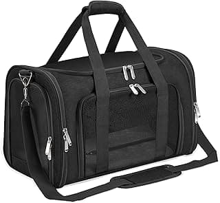 Soft-Sided Cat/Dog/Pet Carrier, Collapsible Pets Travel Carriers for Big Cats/Small Dogs with Shoulder Strap & Removable Mat, Mesh Puppy Carry Bag, Up to 16 Lbs, TSA Airline Approved(Black)
