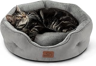 Bedsure Dog Beds for Small Dogs - Round Cat Beds for Indoor Cats, Washable Pet Bed for Puppy and Kitten with Slip-Resistant Bottom, 20 Inches, Grey
