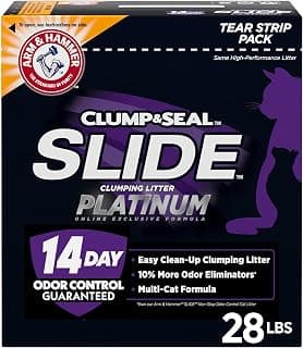 ARM & Hammer Clump & Seal Slide Platinum Multi-Cat Clumping Cat Litter, Easy Clean Technology with No Scrubbing, 14-Day Odor Control, 27.5 lbs