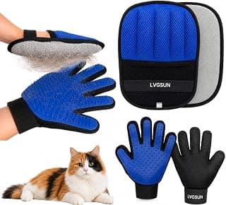 Cat Grooming Gloves for Shedding – Pet Hair Remover Set with Self-Cleaning Mitt – 2 Deshedding Gloves + 1 Reusable Cleaning Mitt for Cats & Dogs – Long & Short Hair Deshedder