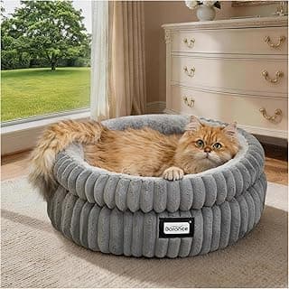 BALANCE Cat Bed Kitten Bed, Washable Round Cat Beds for Indoor Cats, Super Soft Plush Faux Fur Pet Bed for Puppy and Kitten with Anti-Slip Bottom