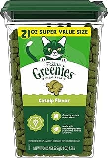 Greenies Cat Treats, Feline Veterinarian-Recommended Adult Natural Dental Treats, Catnip Flavor, 21 oz. Tub