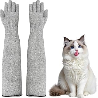 Cat Gloves Bite Proof, Grooming Gloves for Cats with Aramid Fiber Protection, 16 Inch Arm Coverage for Handling and Veterinary Use, Flexible Finger Design for Precise Control